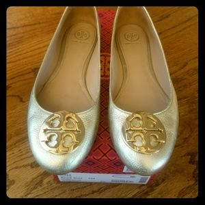 Tory Burch Claire Ballet Flat Metallic Gold Sz 9.5